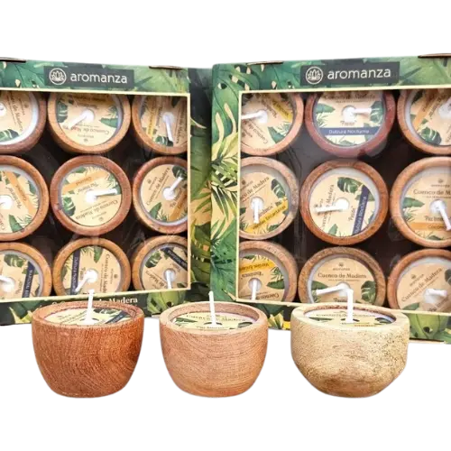 Vela de Soja Aromatica en Cuenco de Madera