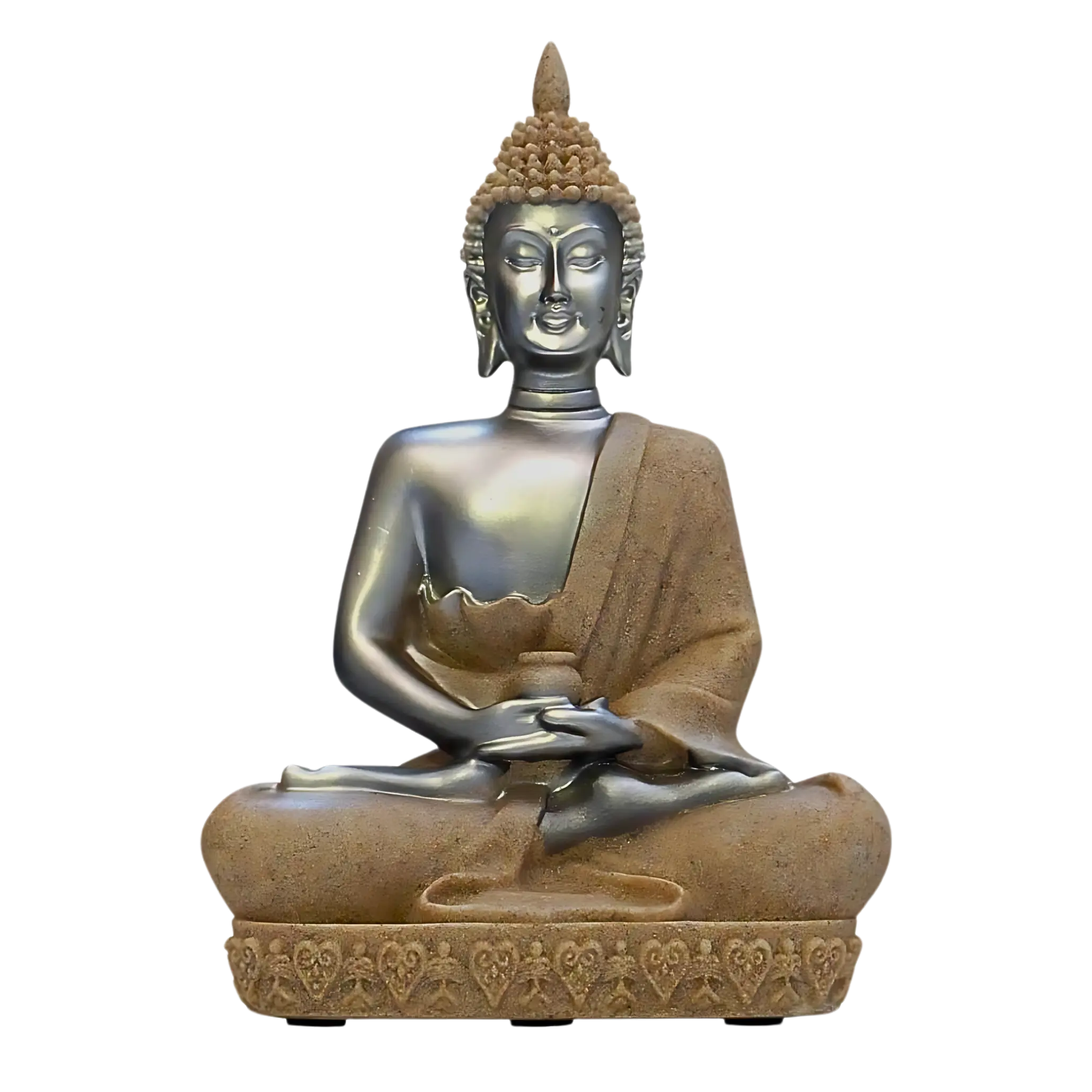 Buda Plateado Manto Arena 21 cm