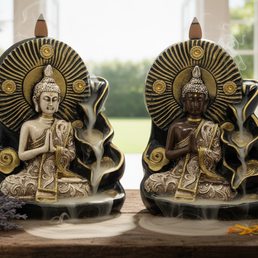 Casada de humo Buda Tibetano Yeso 23cm