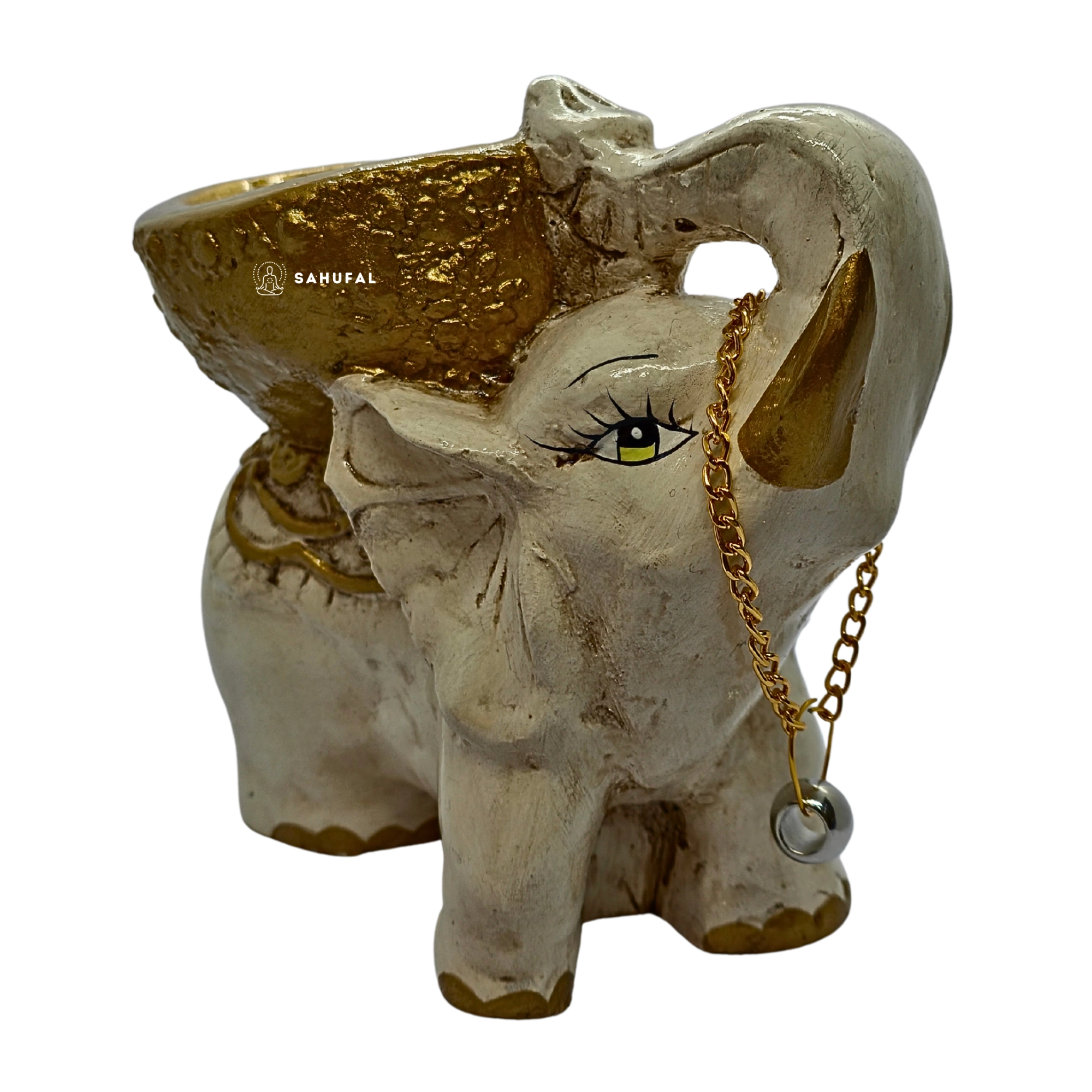 Elefante Sagrado con Cuenco 20 cm Yeso Extra Duro
