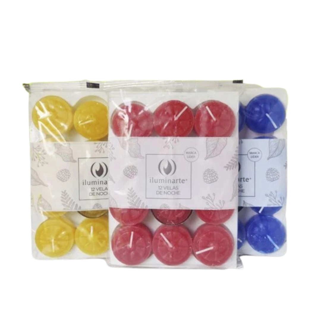 Velas de Noche Color Iluminarte x12 unidades