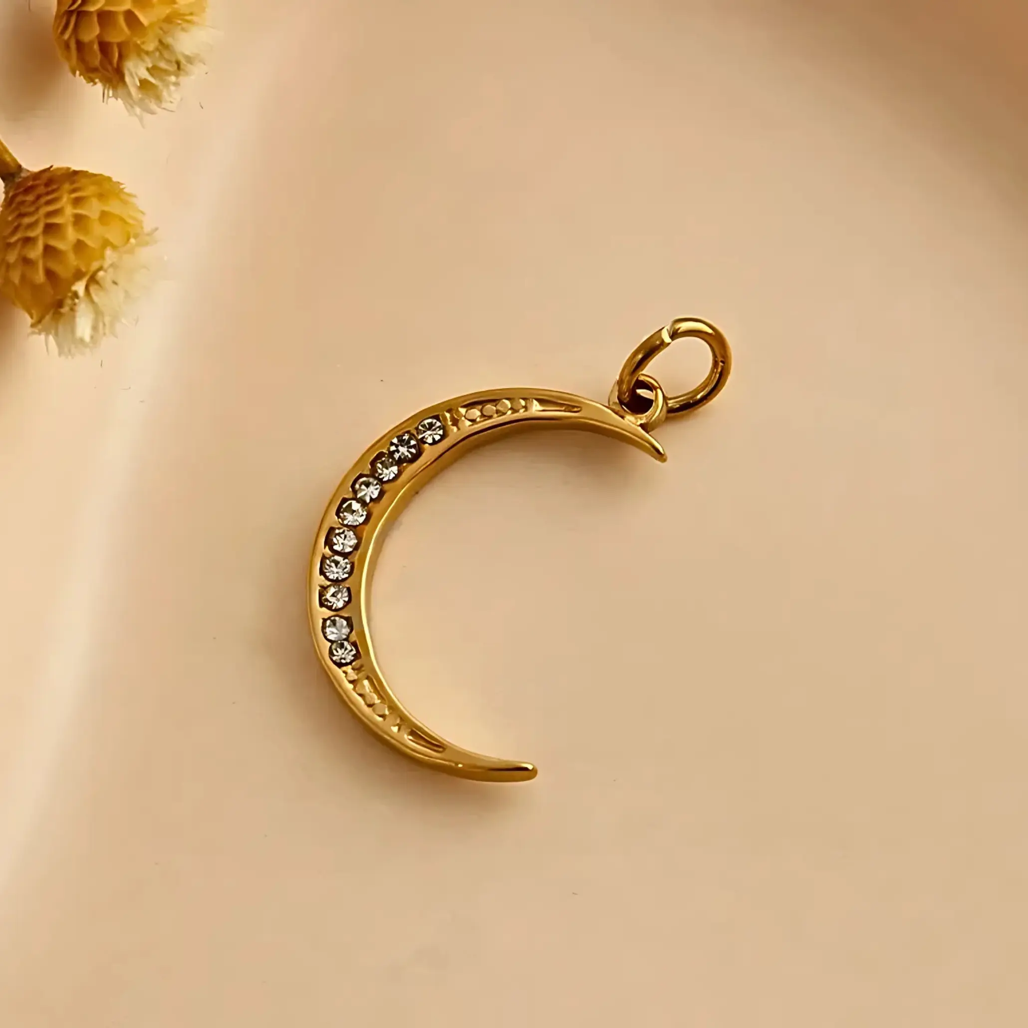 Dije Acero Dorado Luna con Strass