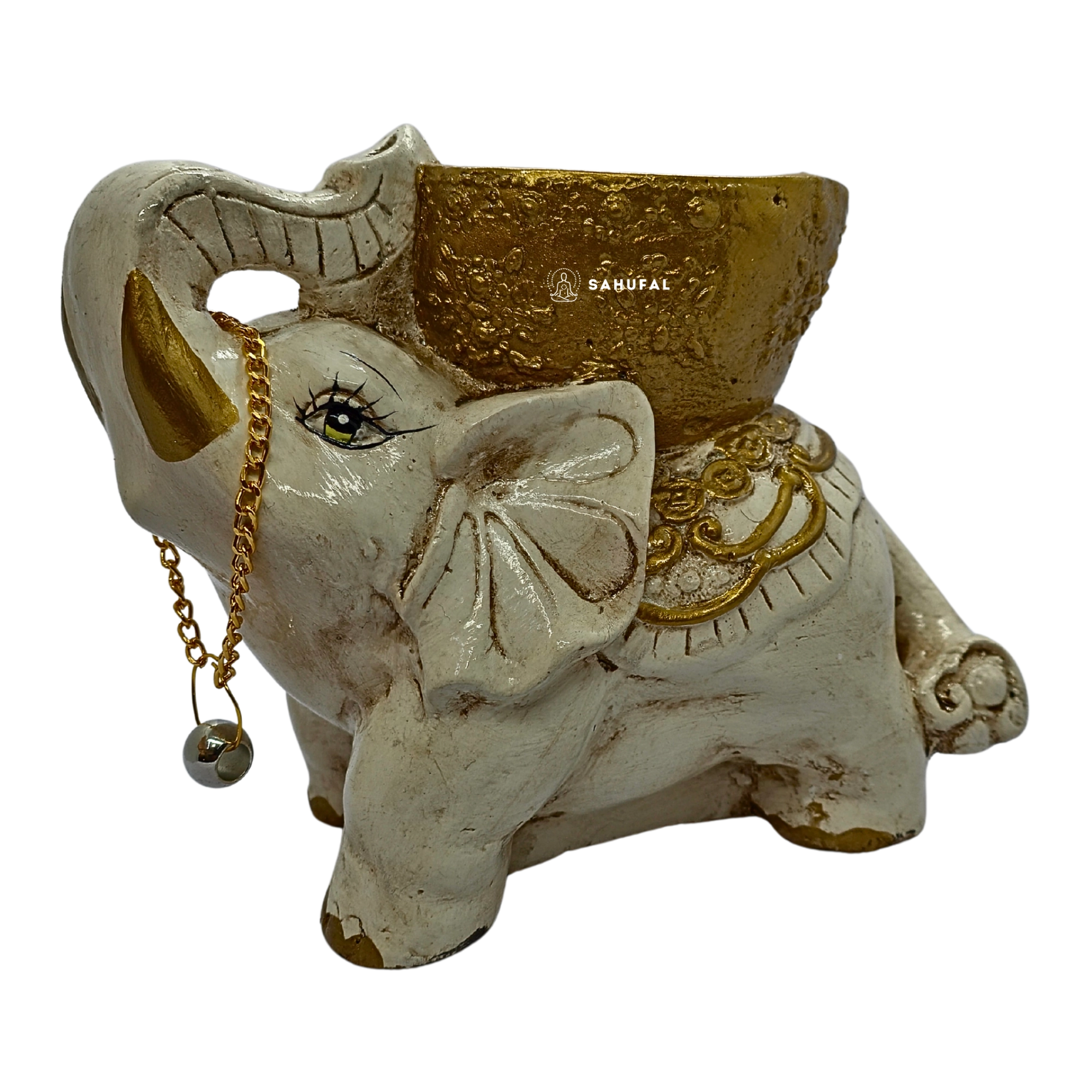 Elefante Sagrado con Cuenco 20 cm Yeso Extra Duro