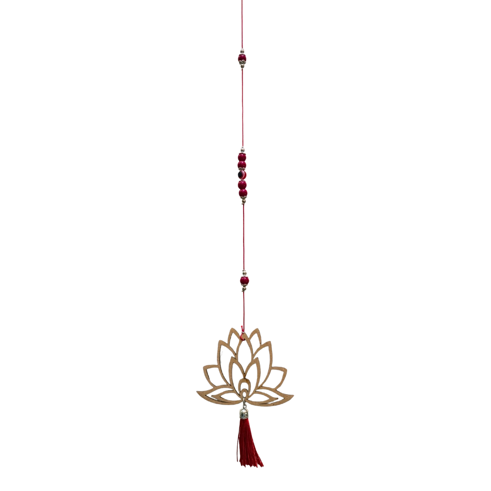 Colgante Flor de Loto con borla roja chico