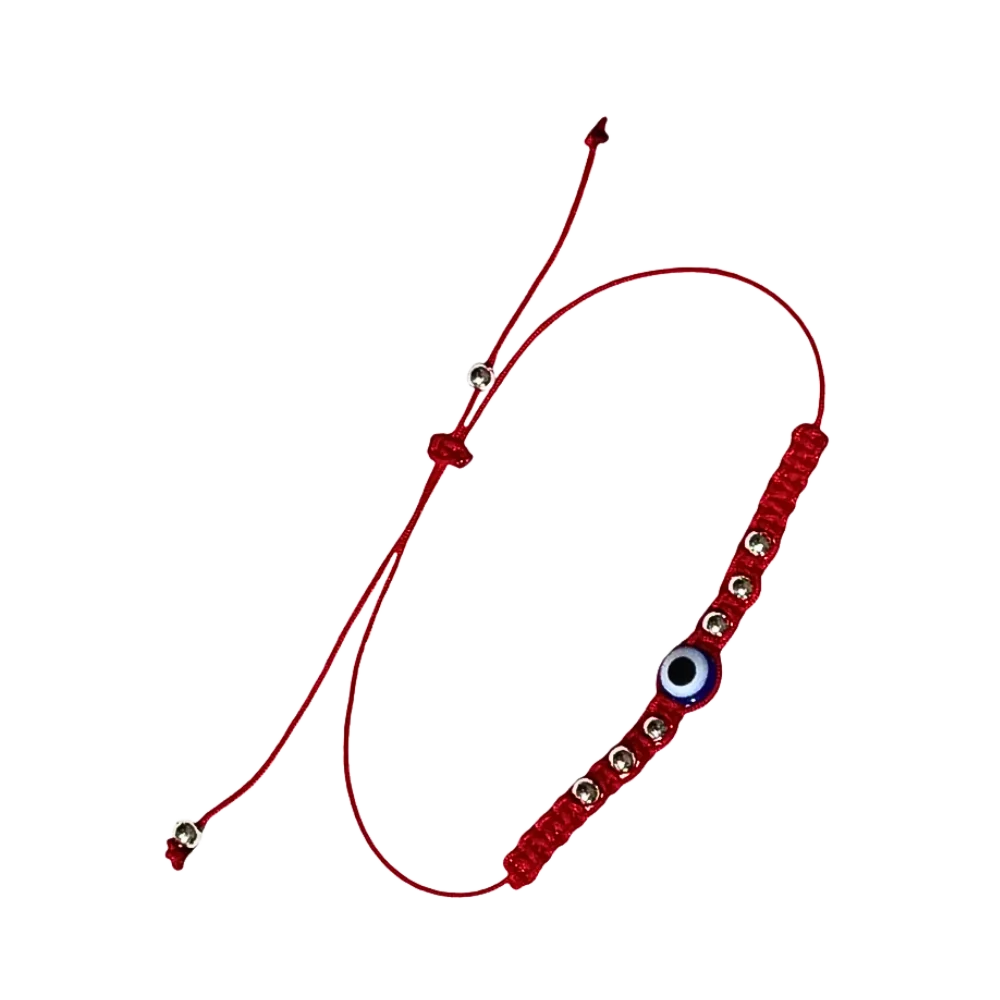Pulsera Hilo Rojo Ojo Turco Trenzado Con Perlas